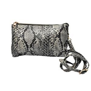 Caroline Hill Snakeskin Print Crossbody Bag Accordion Style Gray Black & White